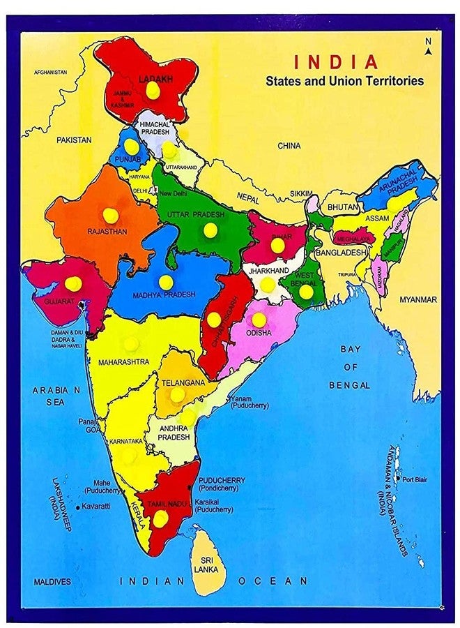 Khilonewale Kid's Large Size India Map Wooden Puzzle for Kids - BIS Compliant | Educational Toy with Plastic Knobs | Learn States, Capitals & More | Gift for 3+ Years | - Image 1